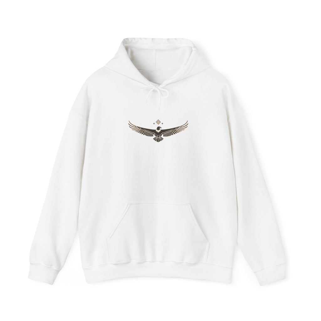 Minimalist Egyptian Winged Scarab Hoodie — Ancient Symbol Graphic Sweatshirt