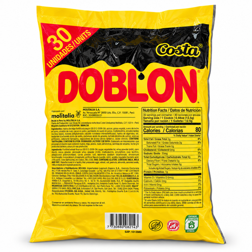 Costa Doblón back of bag, nutrition and ingredients