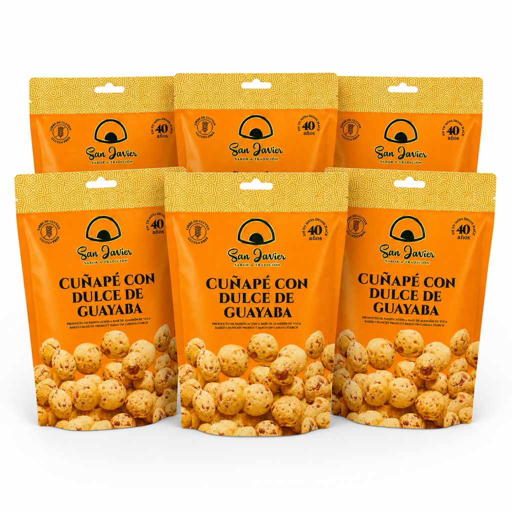 Pack de 6 bolsas Cuñapé con Dulce de Guayaba San Javier 200g – 6-pack of guava-filled cuñapé bags
