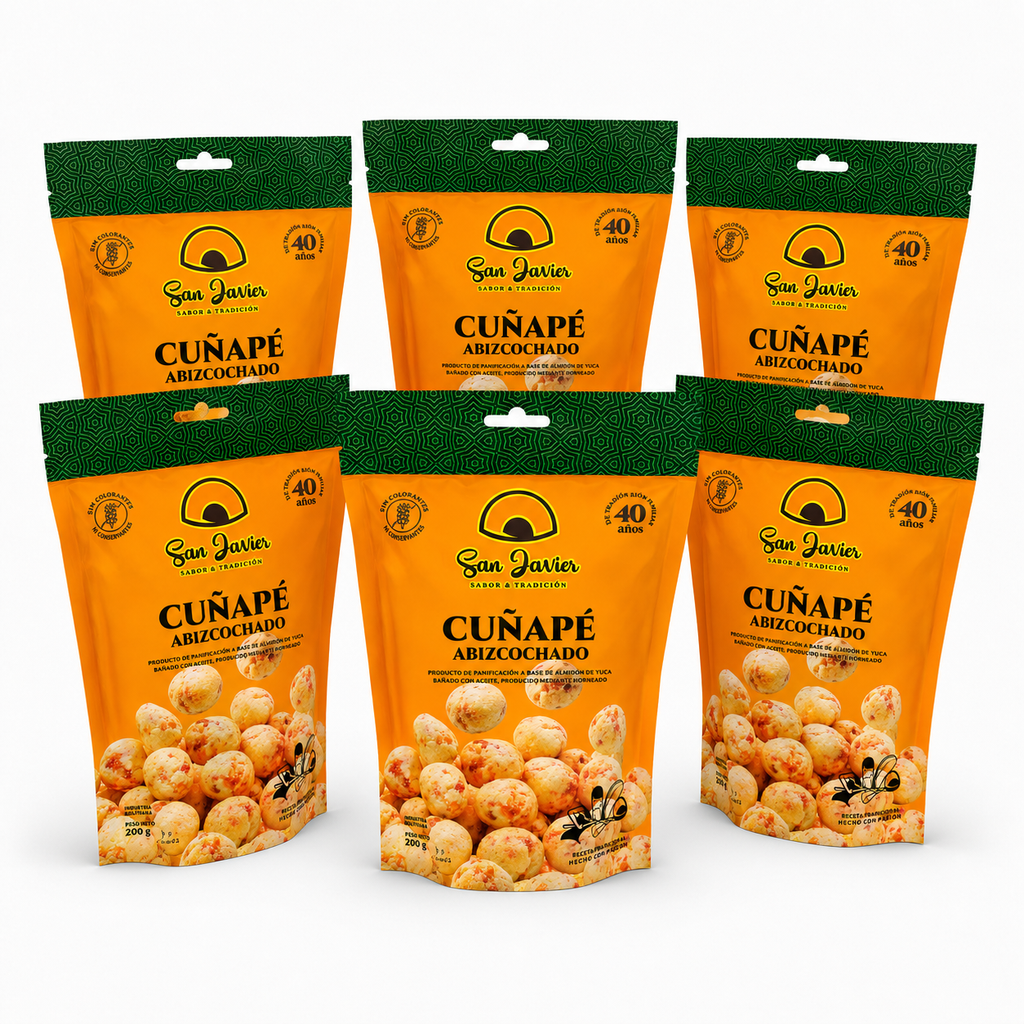 Pack de 6 bolsas Cuñapé Abizcochado San Javier 200g – 6-pack of San Javier crunchy cuñapé bags