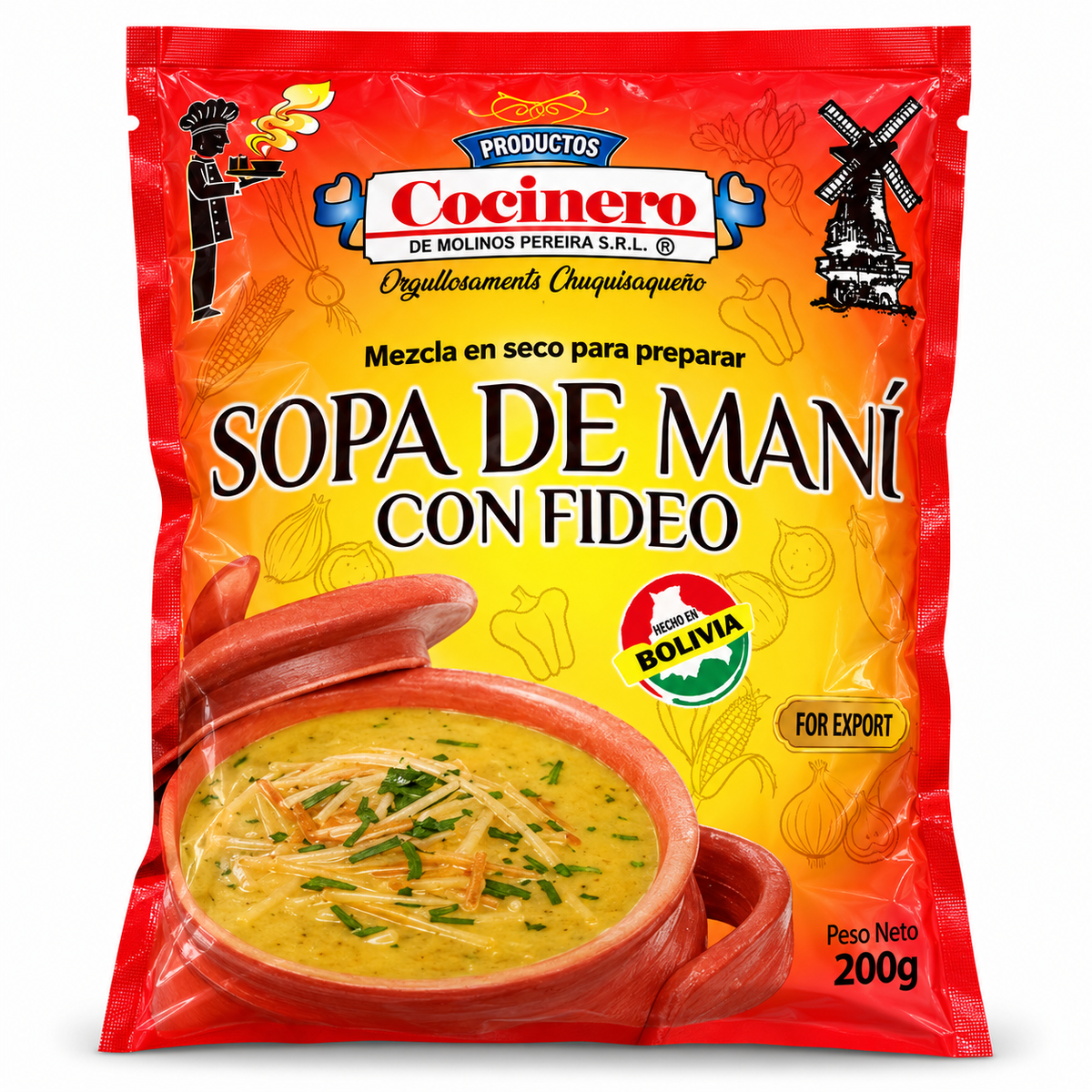 Productos Cocinero Sopa de Maní con Fideo front of packet, 200 g
